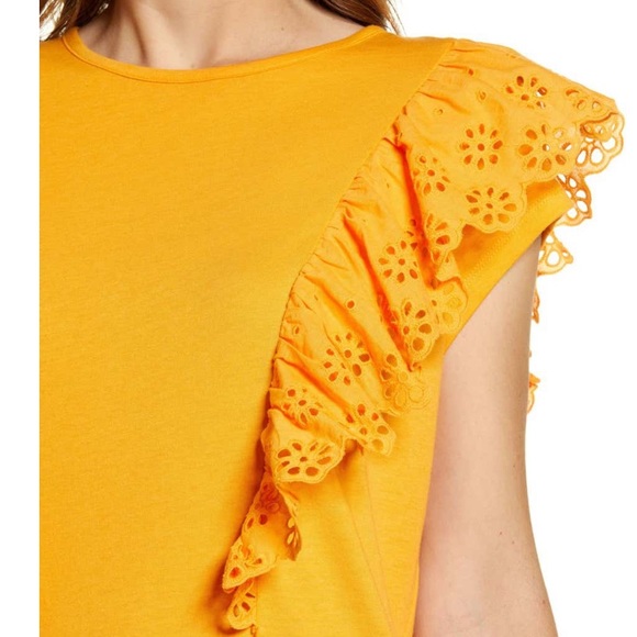 RACHEL PARCELL Orange Citrus Eyelet Ruffle Tee🥰 - Picture 4 of 5